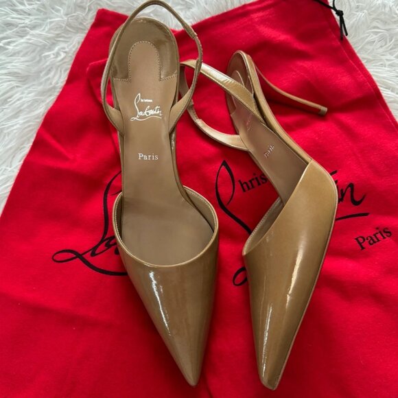 Christian Louboutin Shoes - Christian Louboutin 80mm Apostropha Sling pump Blush beige patent leather 38.5